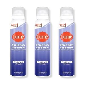 Lume Whole Body Deodorant Invisible Spray Soft Powder 3.6oz 3 Pack Aluminum Free